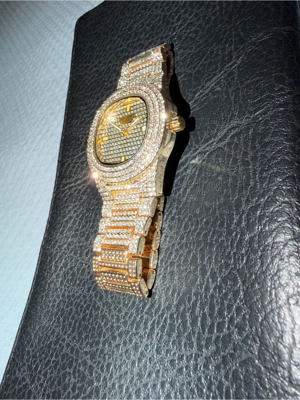 Pintime Iced Out Two Tone 14k Gold Silver Lab Diamond Stainless Steel Watch